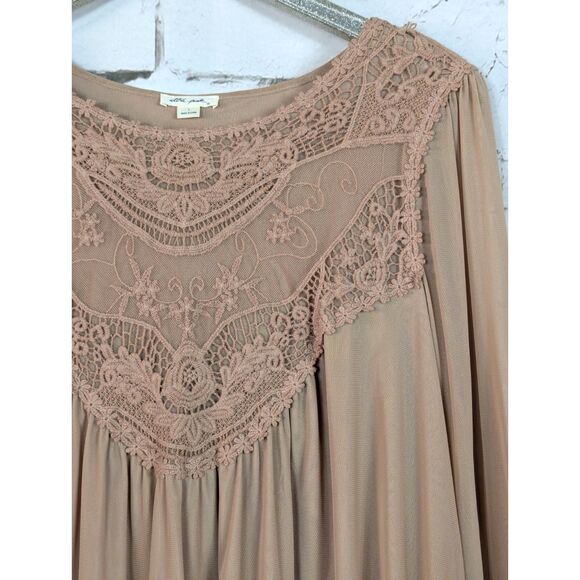 ULTRA PINK Lace Mesh Layered Tunic Bell Sleeve Boho Hippie Peasant Stretch Large - Picture 2 of 9